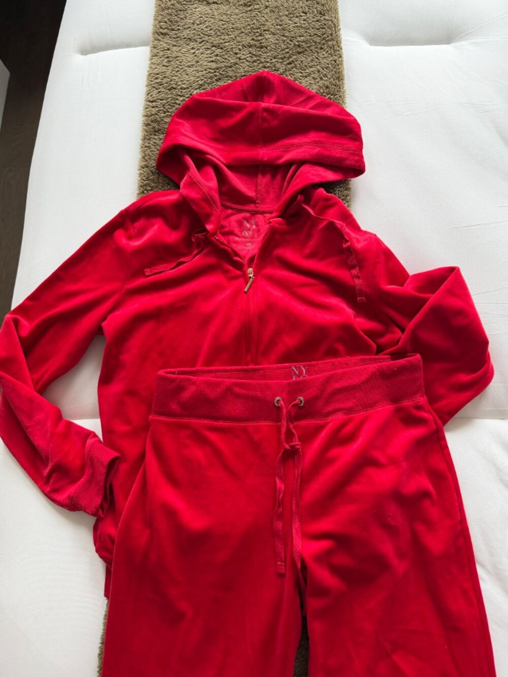 New York & Company Red Velour Track Suit Size M